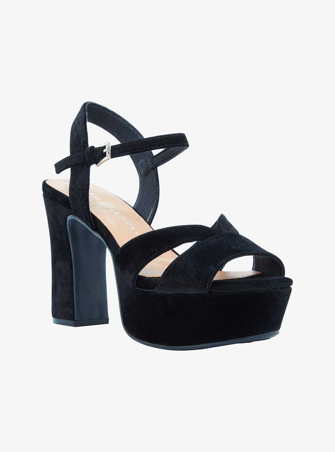 Black velvet chunky clearance heels