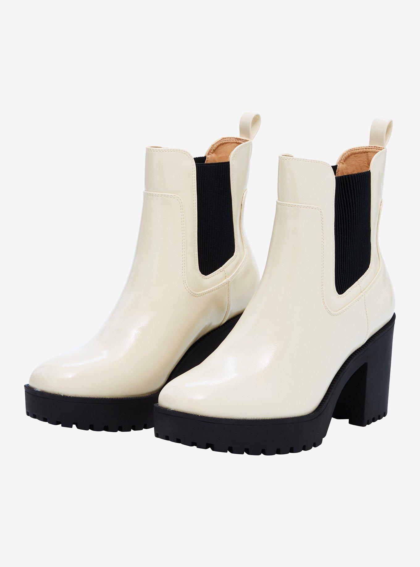 Chinese Laundry Cream & Black Heel Boots, , hi-res