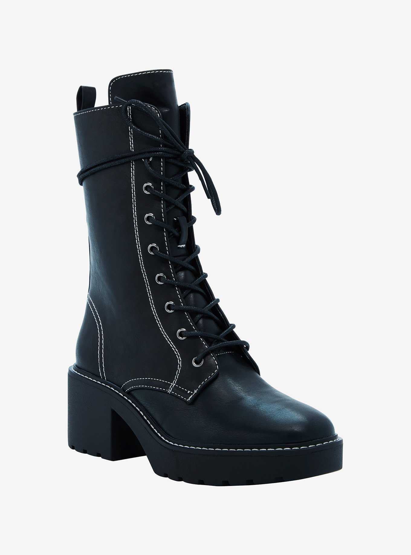 Chinese Laundry Black & White Contrast Stitch Combat Boots, , hi-res