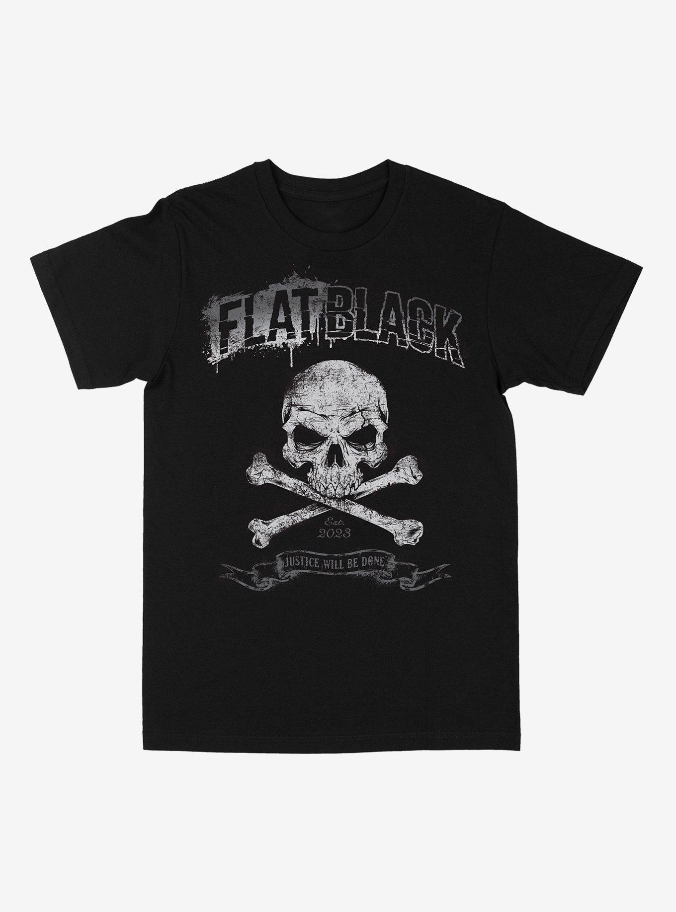 Flat Black Justice Will Be Done Skull & Crossbones T-Shirt, BLACK, hi-res