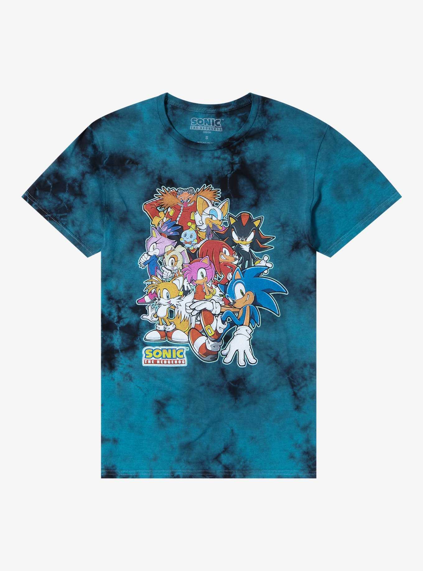 Sonic The Hedgehog Group Blue Tie-Dye Boyfriend Fit Girls T-Shirt, , hi-res