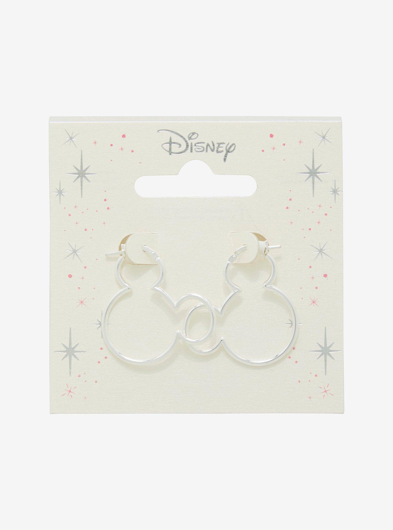 Jacmel Jewelry Disney Mickey Mouse Silver Silhouette Hoop Earrings, , hi-res