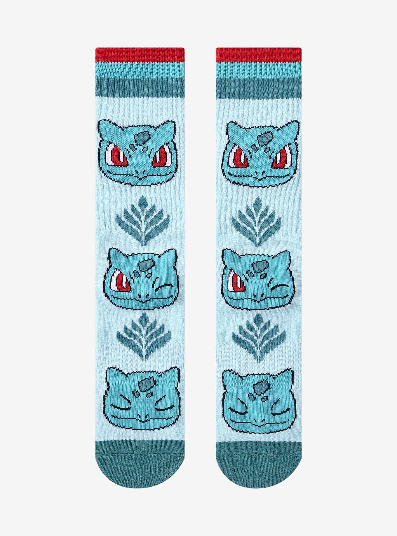 Pokémon Bulbasaur Faces Lined Crew Socks - BoxLunch Exclusive, , hi-res