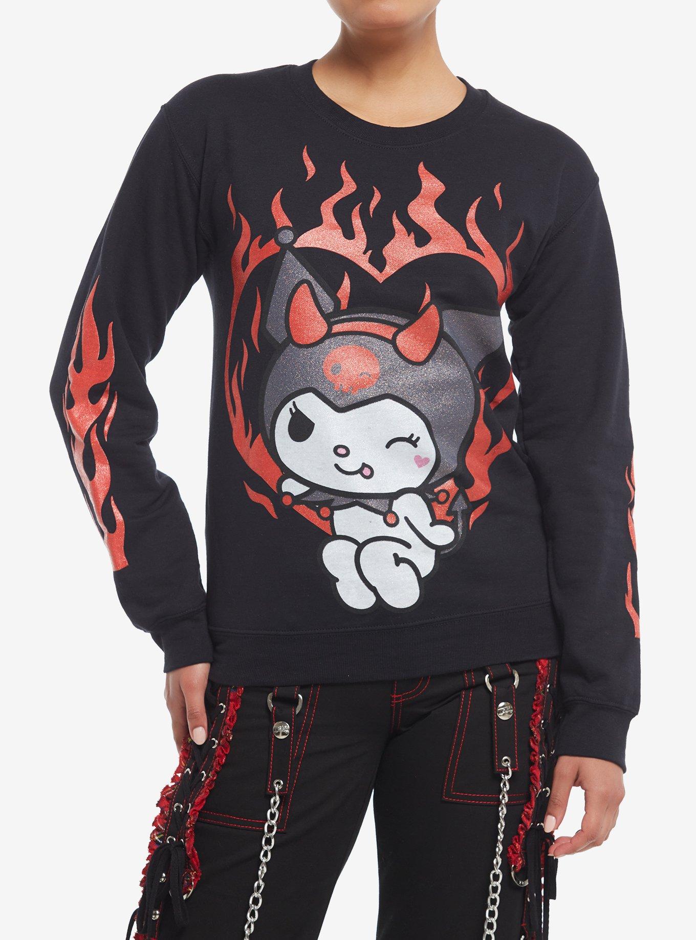 Kuromi Devil Glitter Flame Girls Sweatshirt