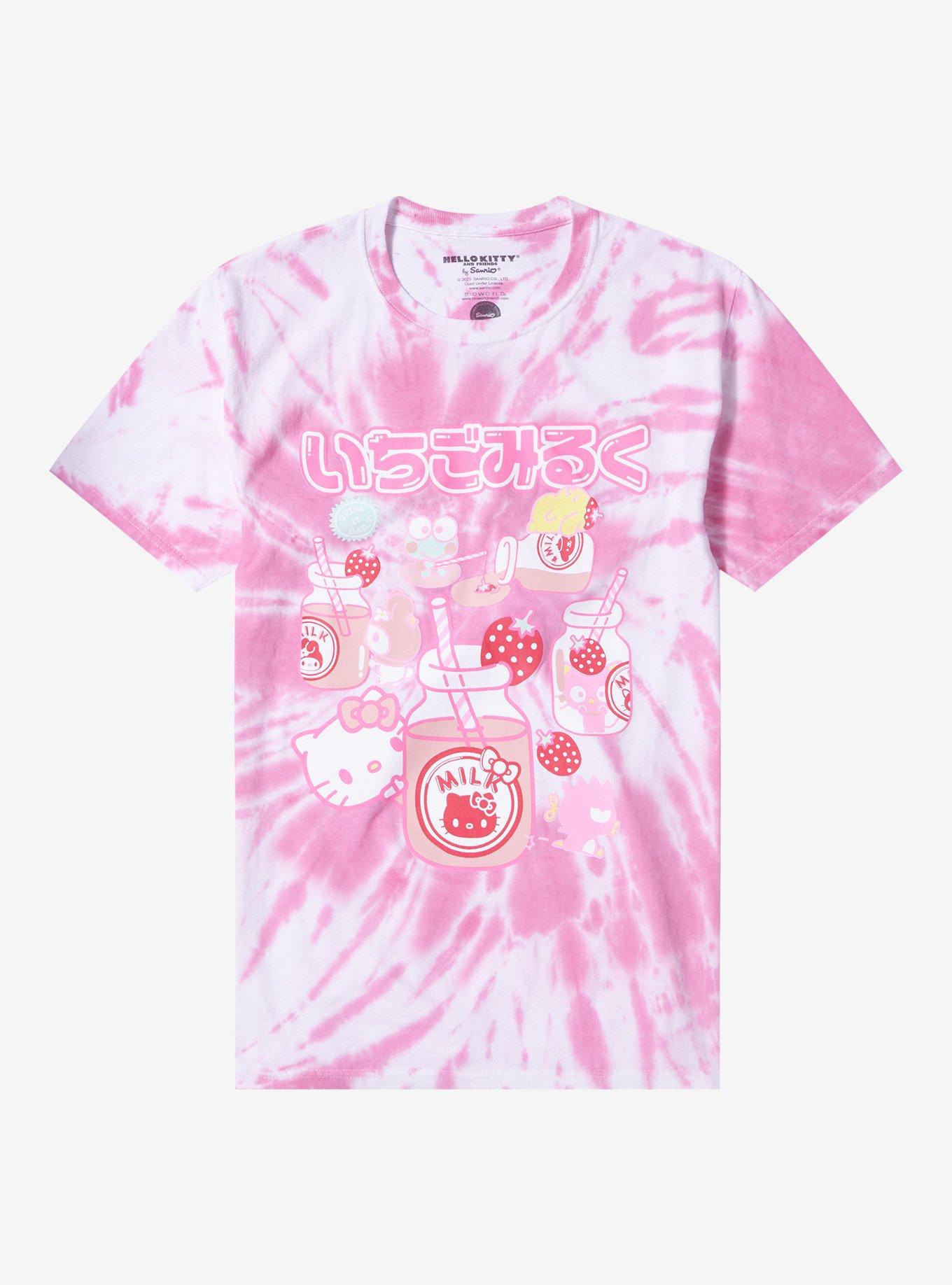 Hello Kitty And Friends Strawberry Milk Tie-Dye Boyfriend Fit Girls T-Shirt