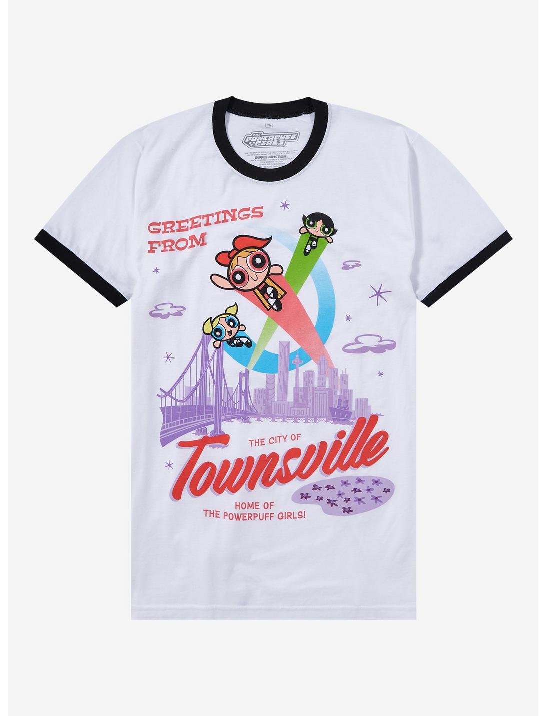 The Powerpuff Girls Townsville Greetings Girls Ringer T-Shirt, MULTI, hi-res