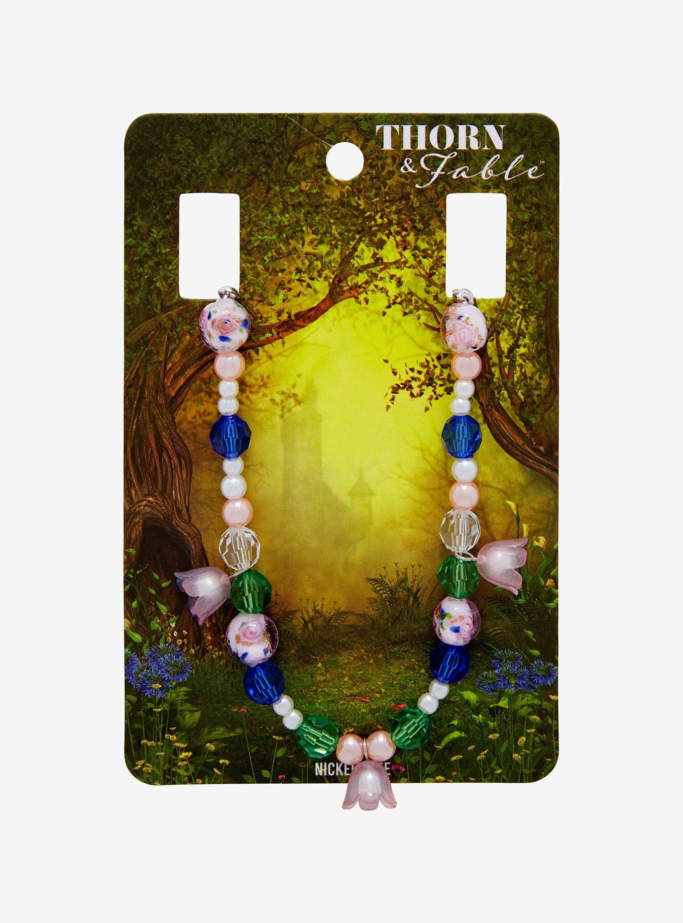 Thorn & Fable Pink Flower Bead Chain Necklace, , hi-res