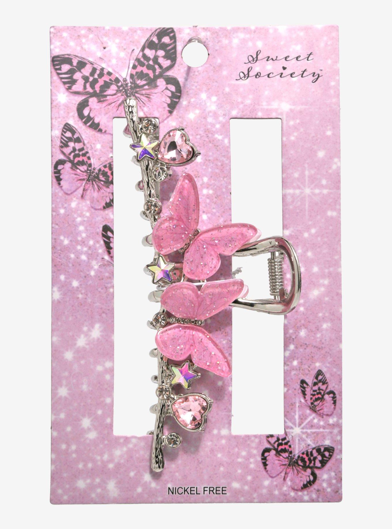 Sweet Society Pink Glitter Butterfly Claw Hair Clip, , hi-res