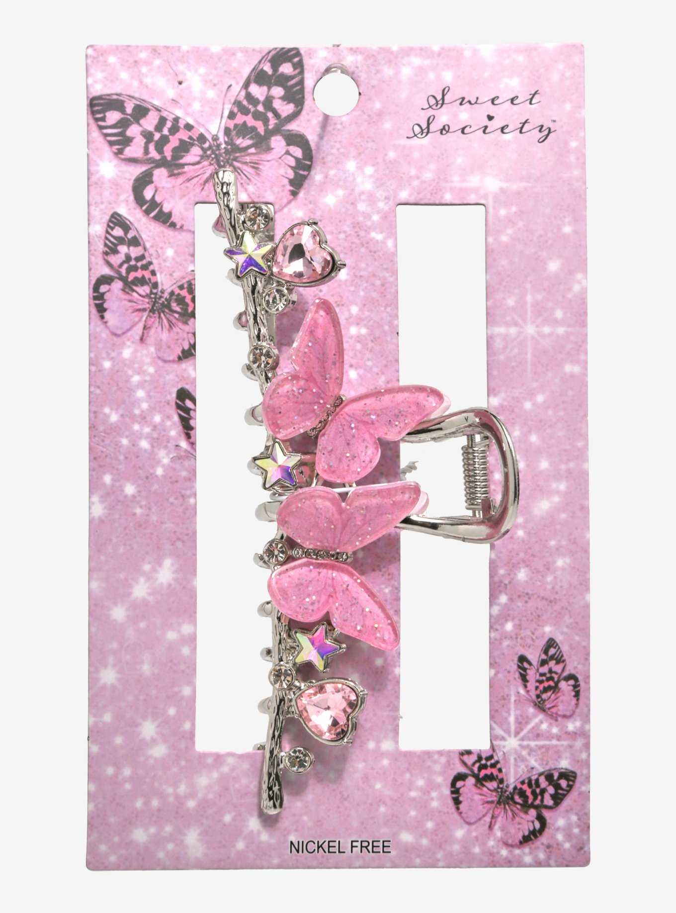 Sweet Society Pink Glitter Butterfly Claw Hair Clip, , hi-res