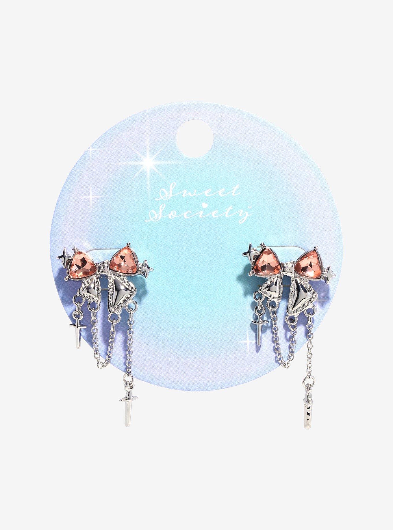 Sweet Society Gem Bow Chain Stud Earrings Hot Topic