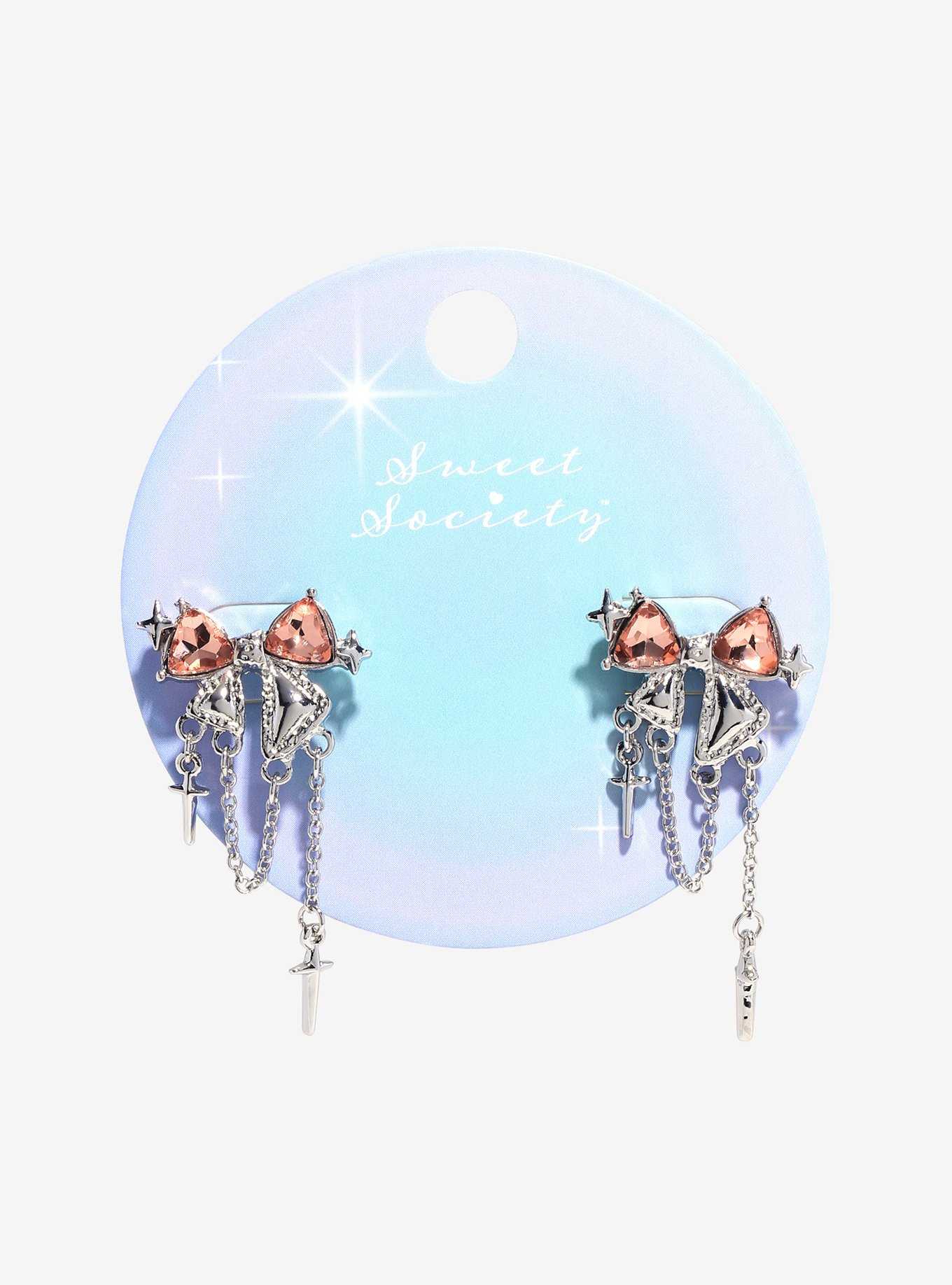 Sweet Society Gem Bow Chain Stud Earrings, , hi-res