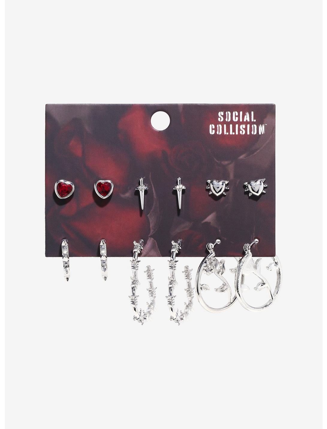 Social Collision® Barbed Wire Heart Rose Earring Set, , hi-res