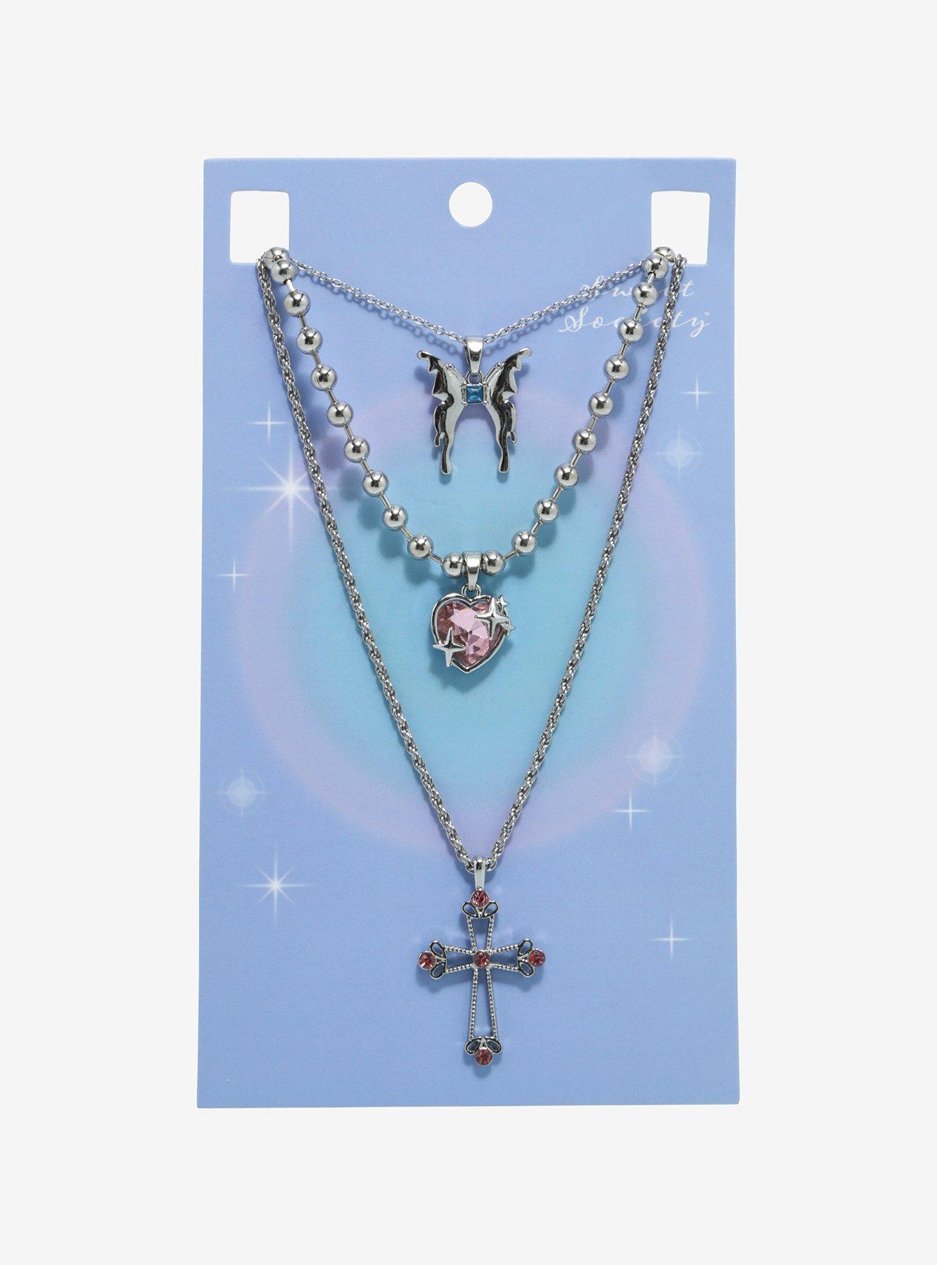 Sweet Society Bling Heart Butterfly Necklace Set, , hi-res