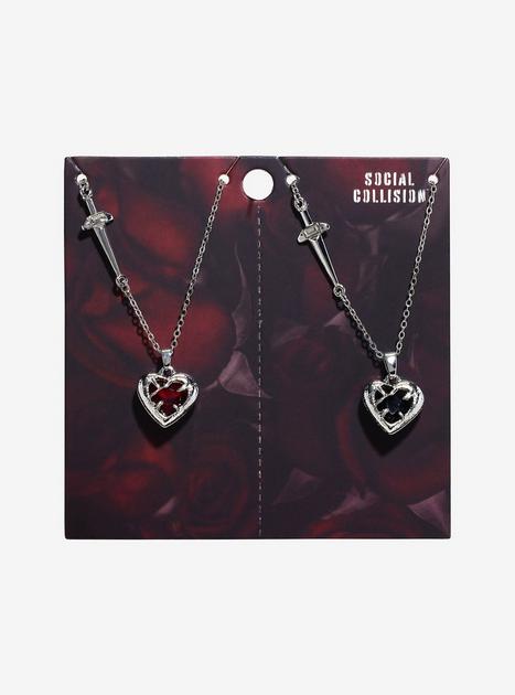 Social Collision Heart Gem Sword Best Friend Necklace Set
