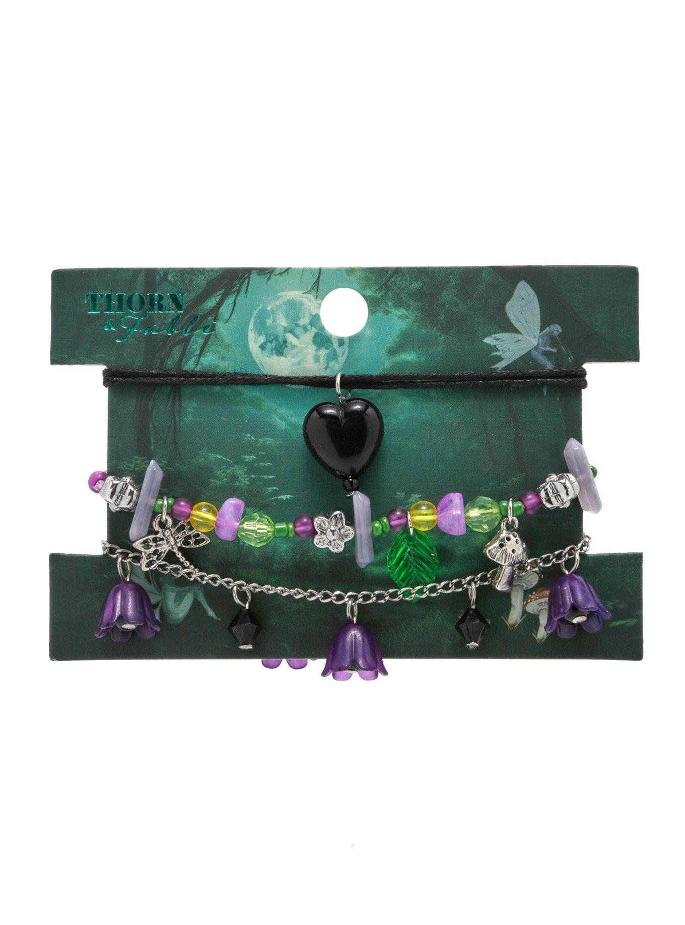 Thorn & Fable® Purple Floral Fairy Bracelet Set