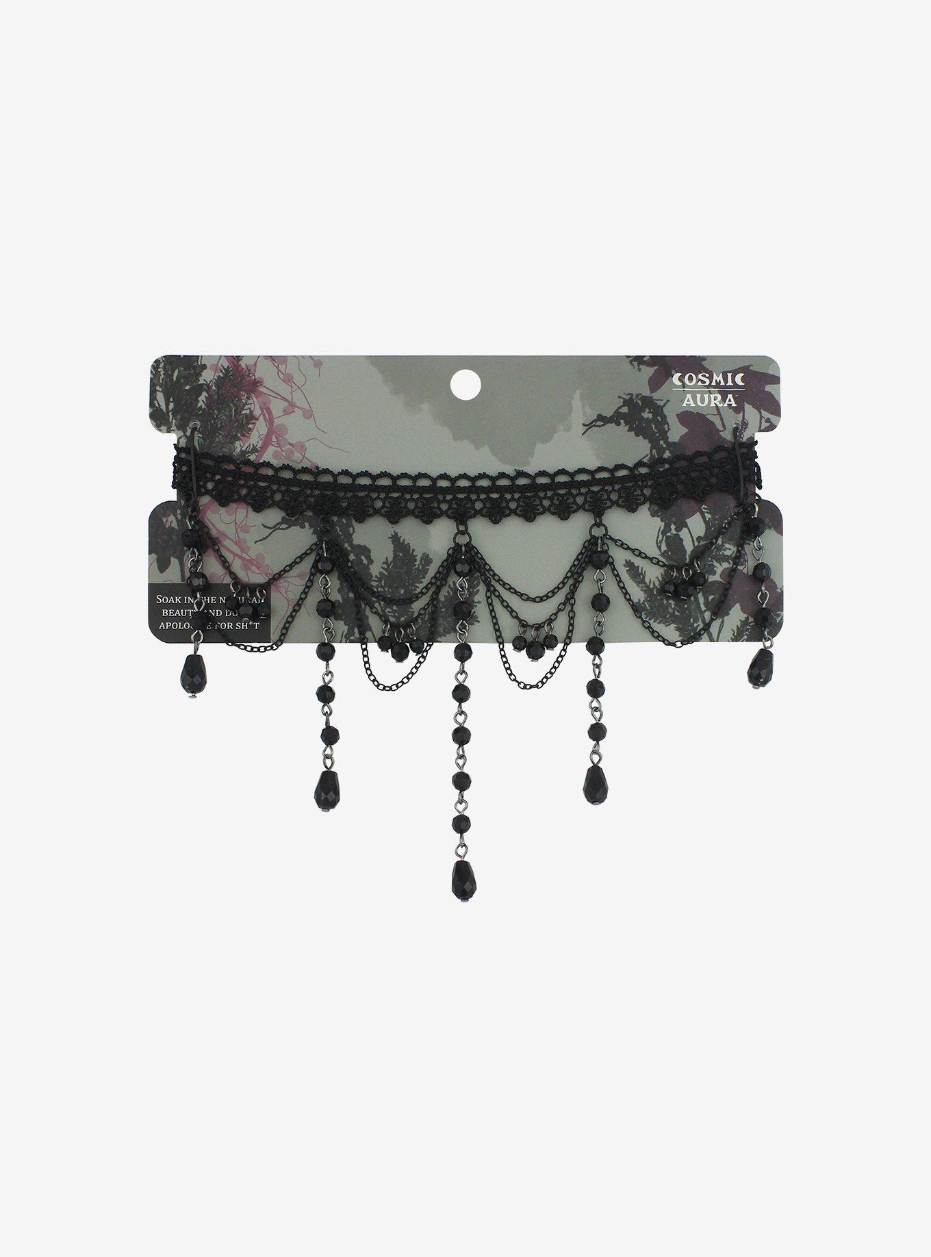 Cosmic Aura Black Lace Beaded Choker, , hi-res