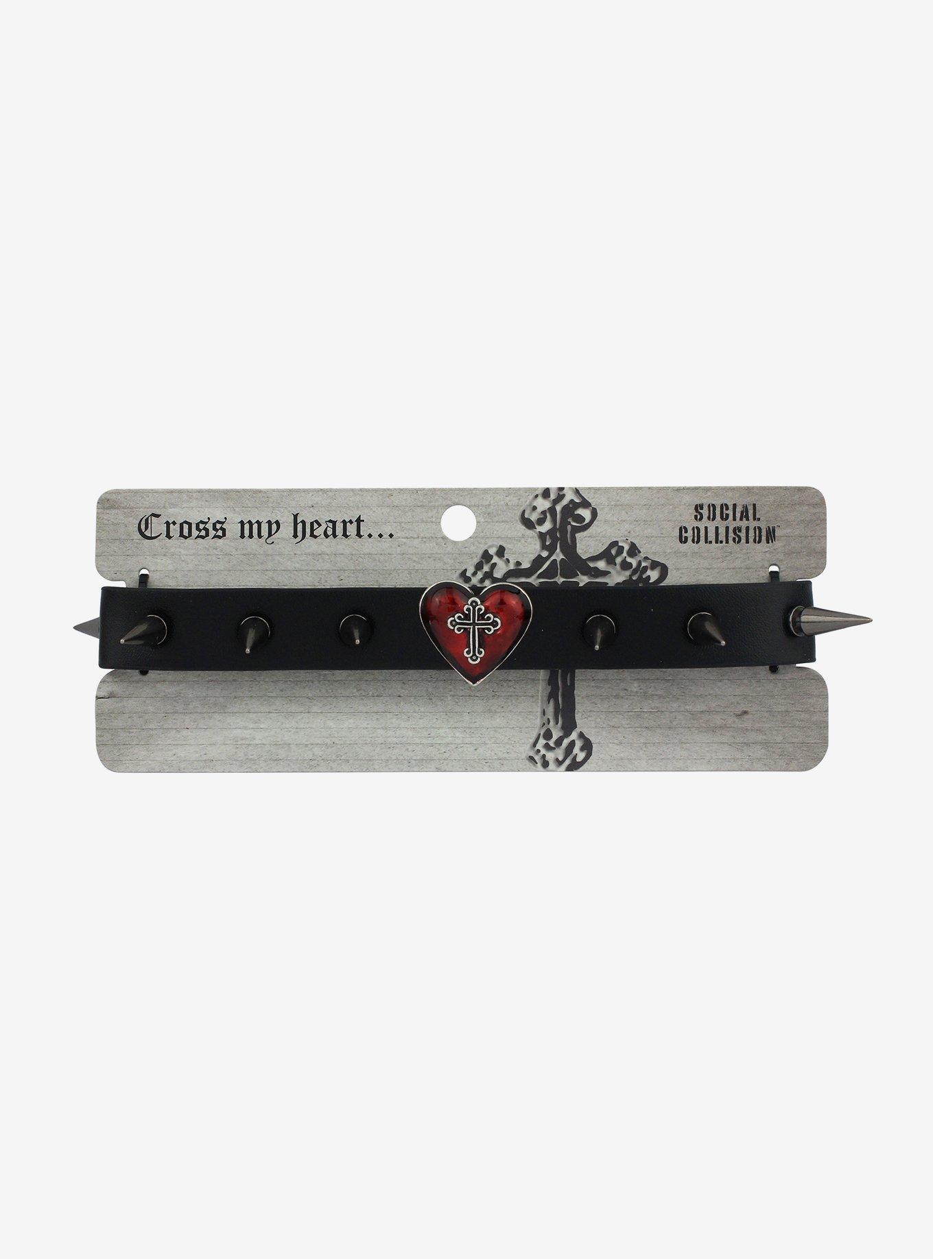 Social Collision® Gothic Heart Spike Choker, , hi-res