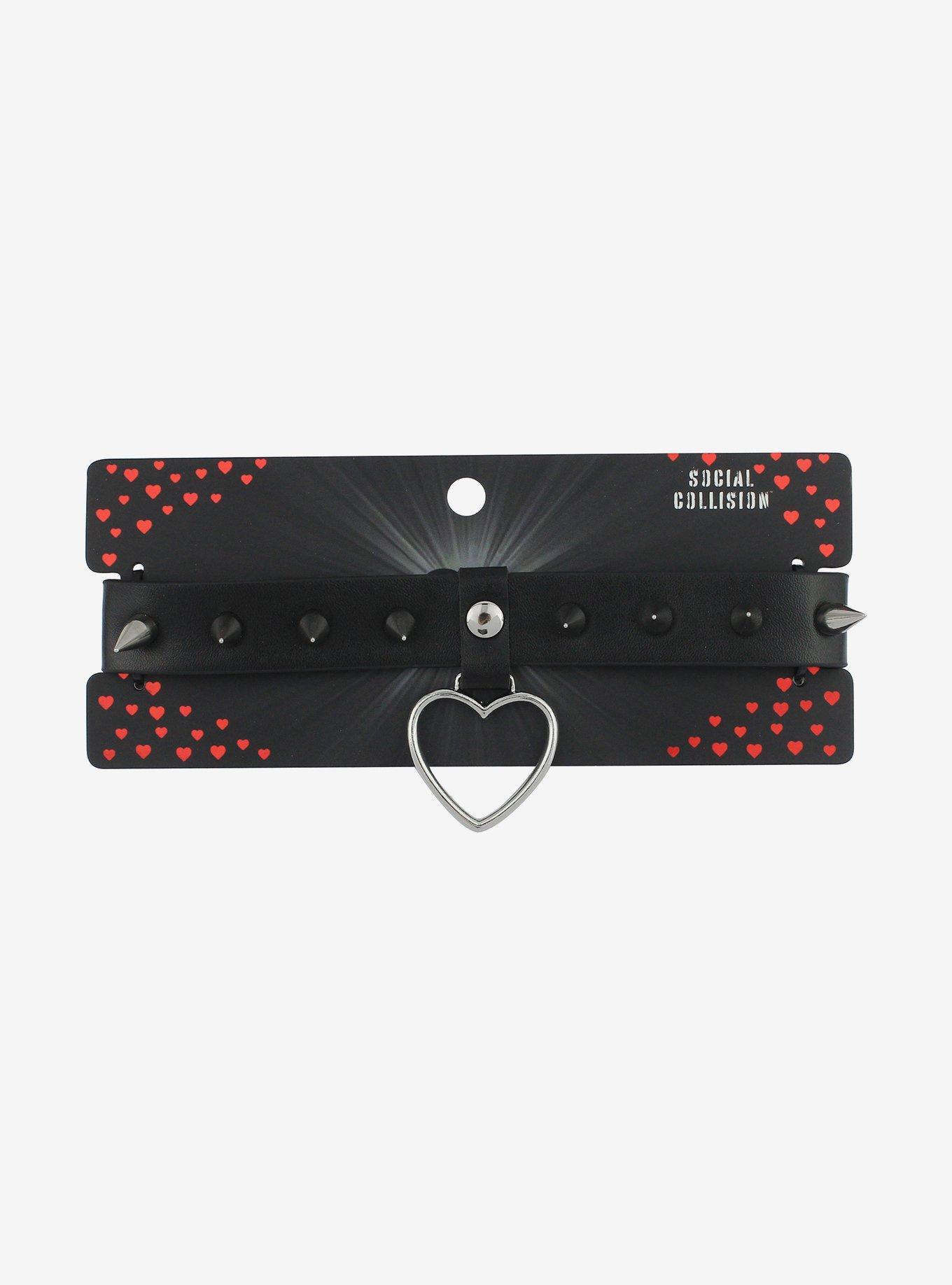 Social Collision® Heart Hardware Spike Choker, , hi-res