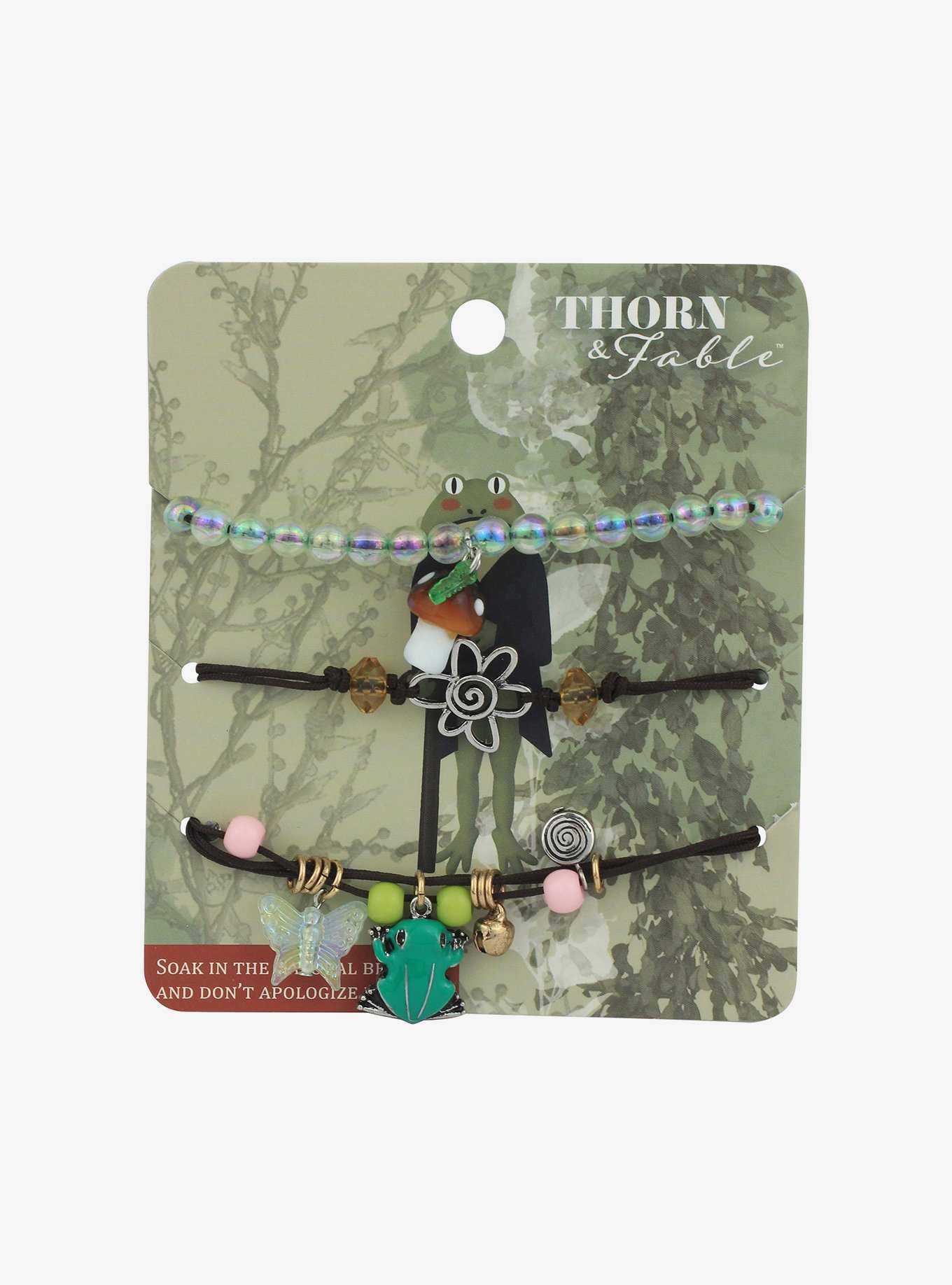 Thorn & Fable Frog & Flowers Beaded Bracelet Set, , hi-res