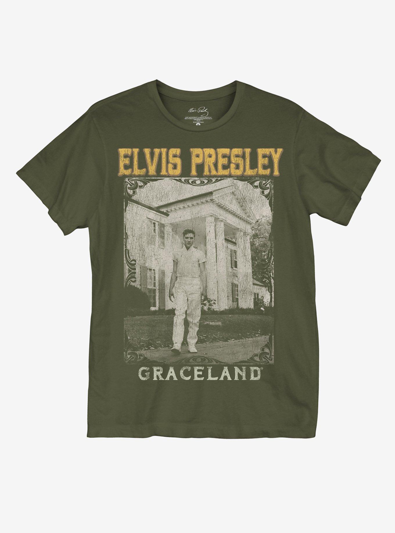 Elvis Presley Graceland Photo Boyfriend Fit Girls T-Shirt, MILITARY GREEN, hi-res