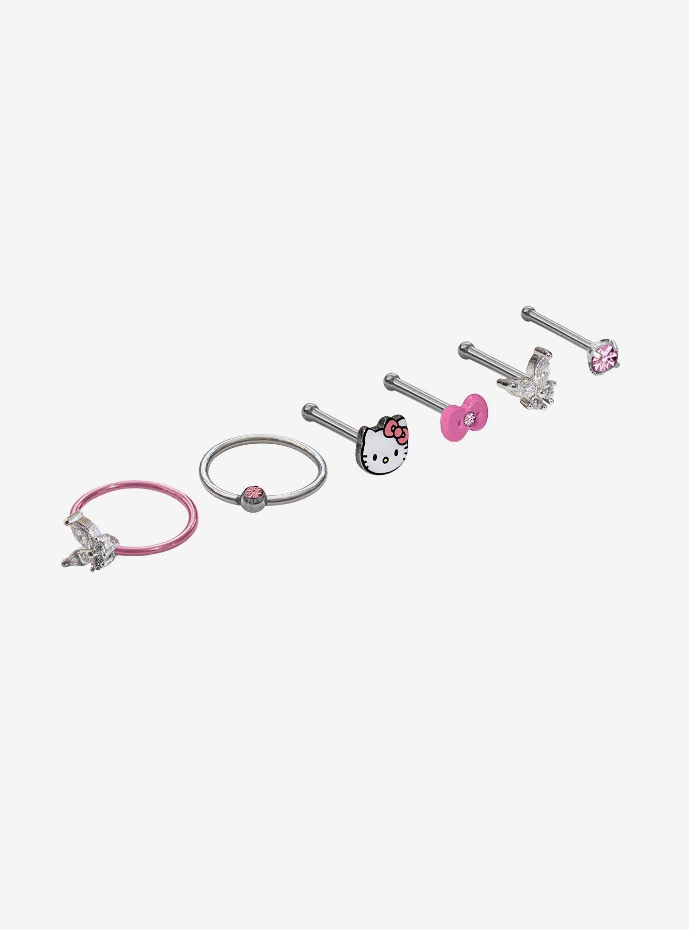Steel Hello Kitty Nose Stud & Captive Hoop 9 Pack