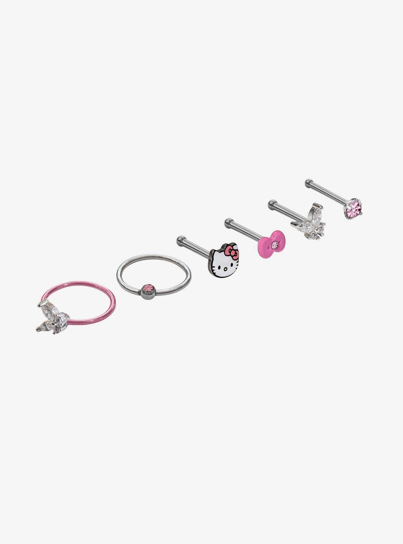 Steel Hello Kitty Butterfly Nose Stud & Hoop 6 Pack, , hi-res