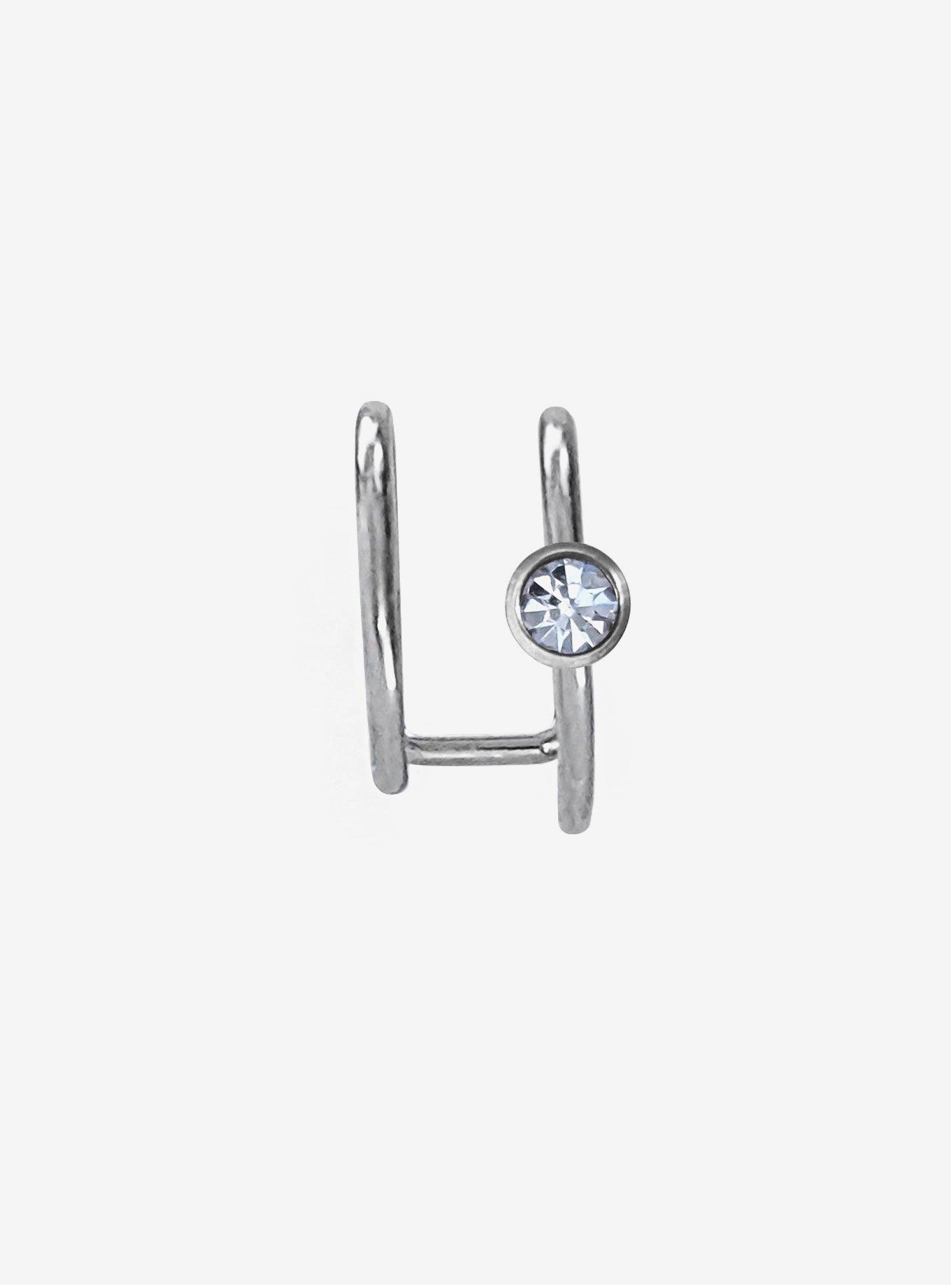 Steel Silver CZ Nose Hoop, , hi-res