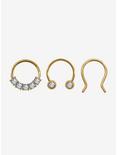 Steel Gold Bling Circular Barbell & Hinged Clicker 3 Pack, MULTI, hi-res