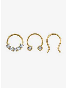Steel Gold Bling Circular Barbell & Hinged Clicker 3 Pack, , hi-res