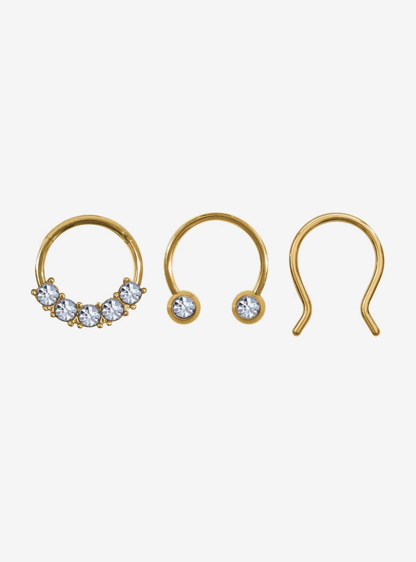 Steel Gold Bling Circular Barbell & Hinged Clicker 3 Pack, , hi-res