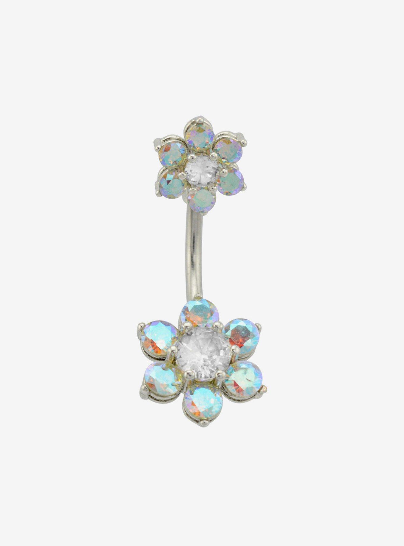 14G Steel Iridescent Floral Navel Barbell