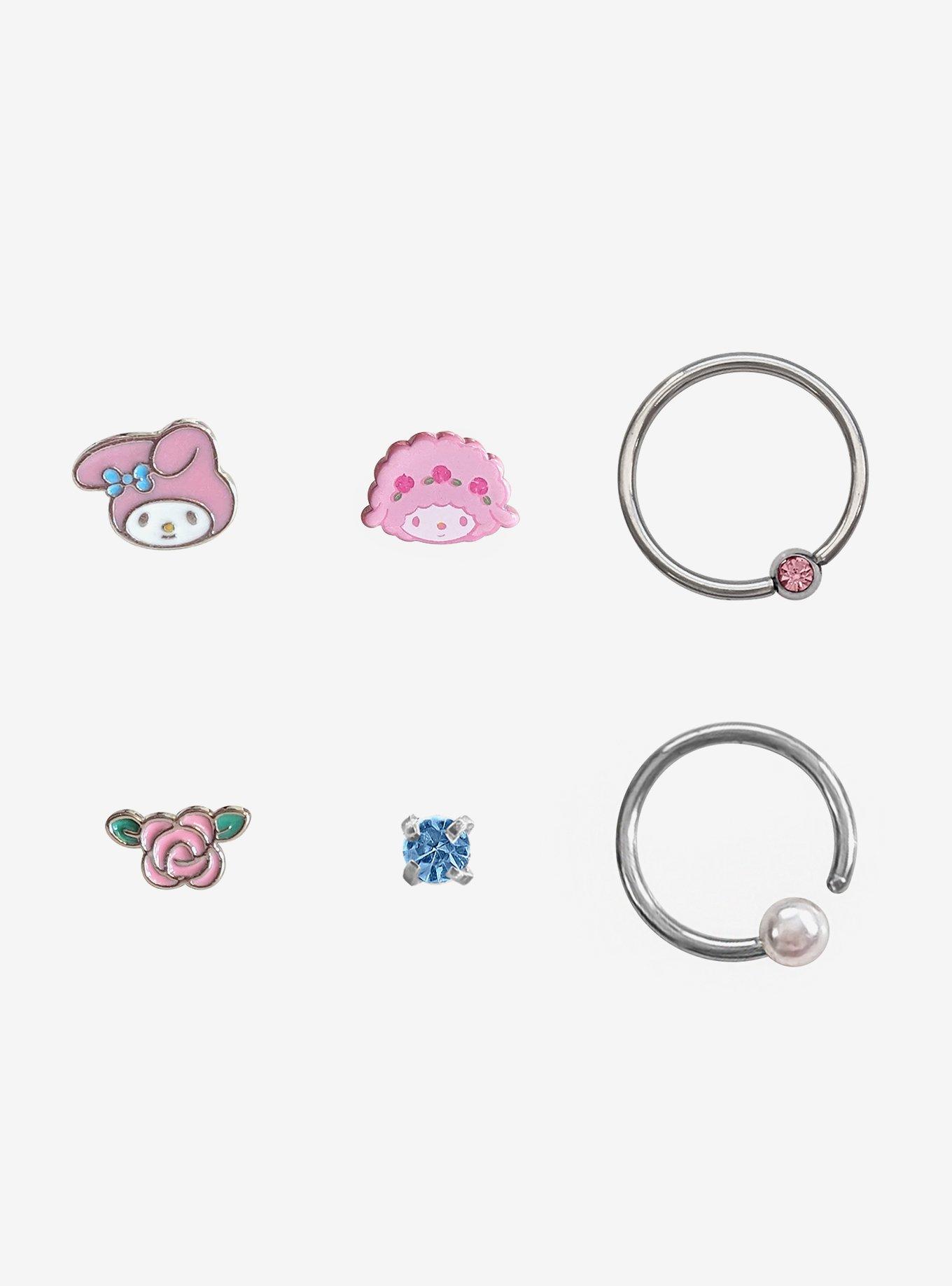 Steel My Melody & My Sweet Piano Nose Stud & Hoop 6 Pack, ROSE, hi-res
