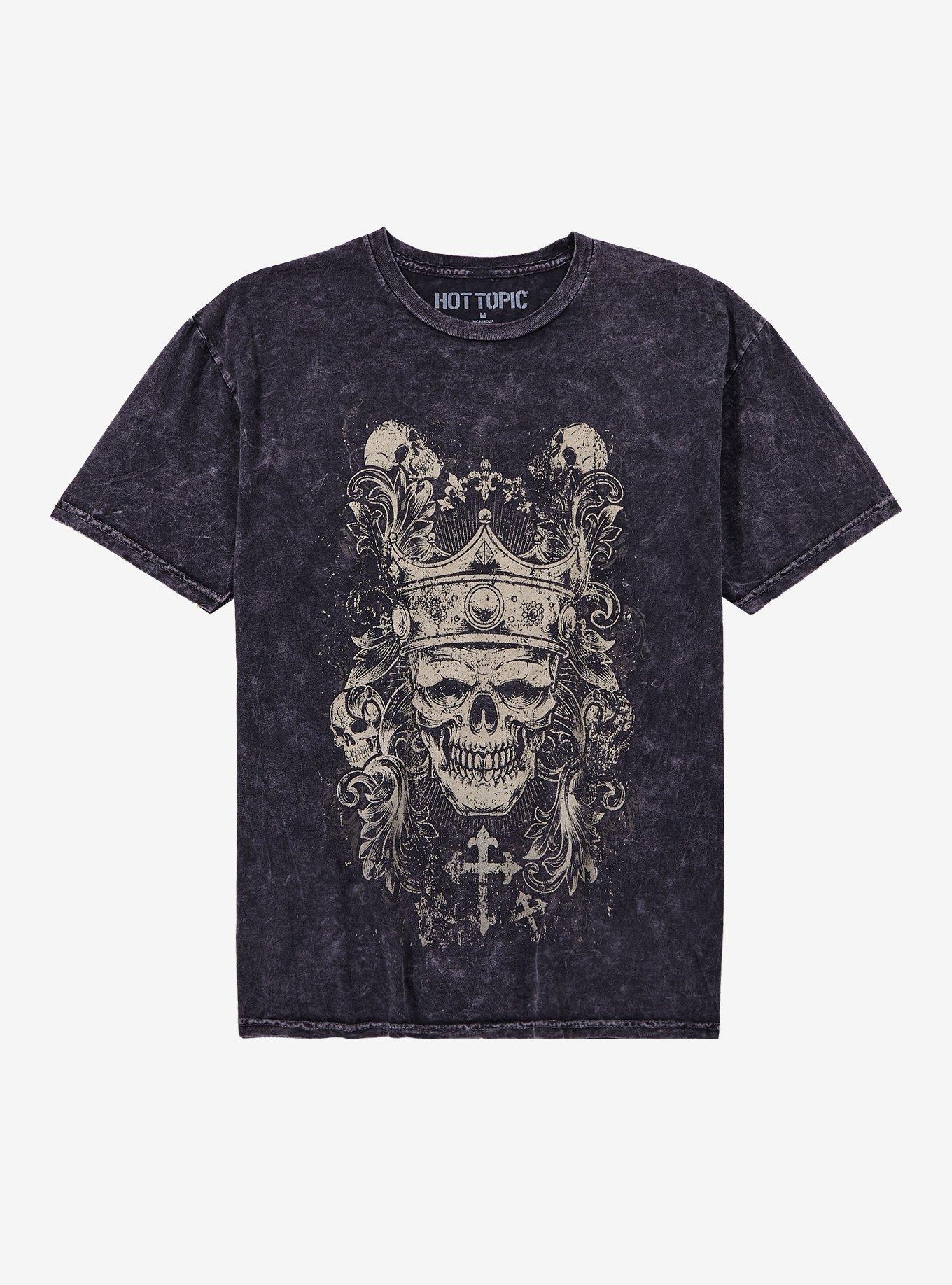 Gothic Skull Crown Grey Wash T-Shirt, BLACK, hi-res