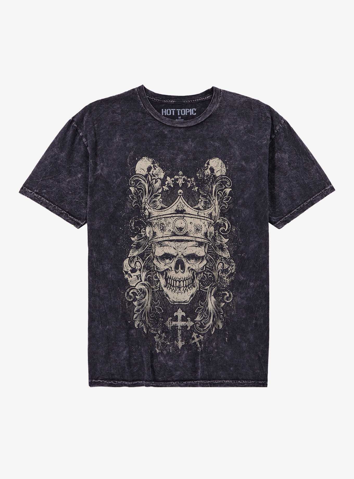 Gothic Skull Crown Grey Wash T-Shirt, , hi-res