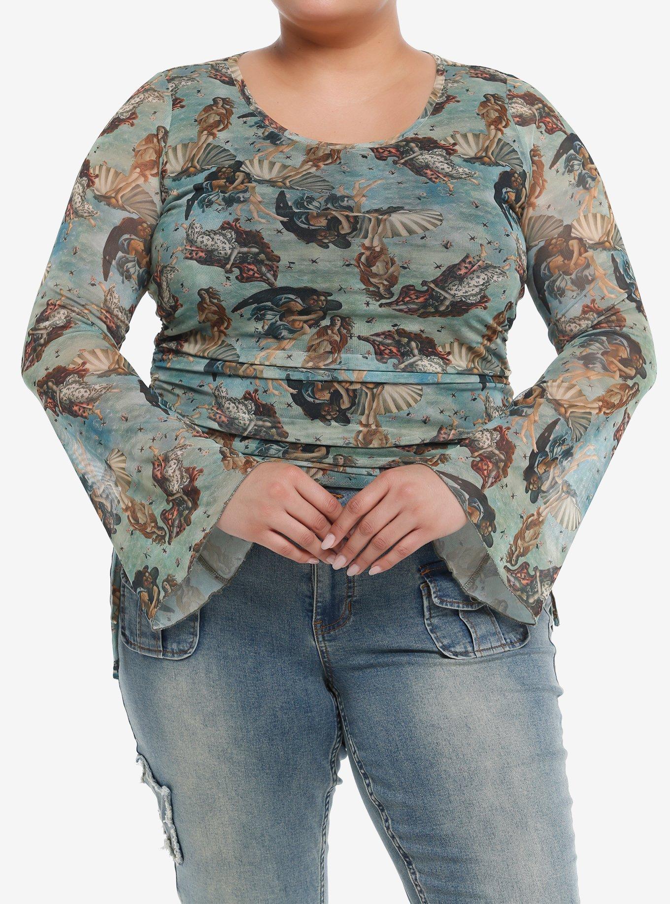 Social Collision® The Birth Of Venus Mesh Girls Long-Sleeve Top Plus Size, BROWN, hi-res