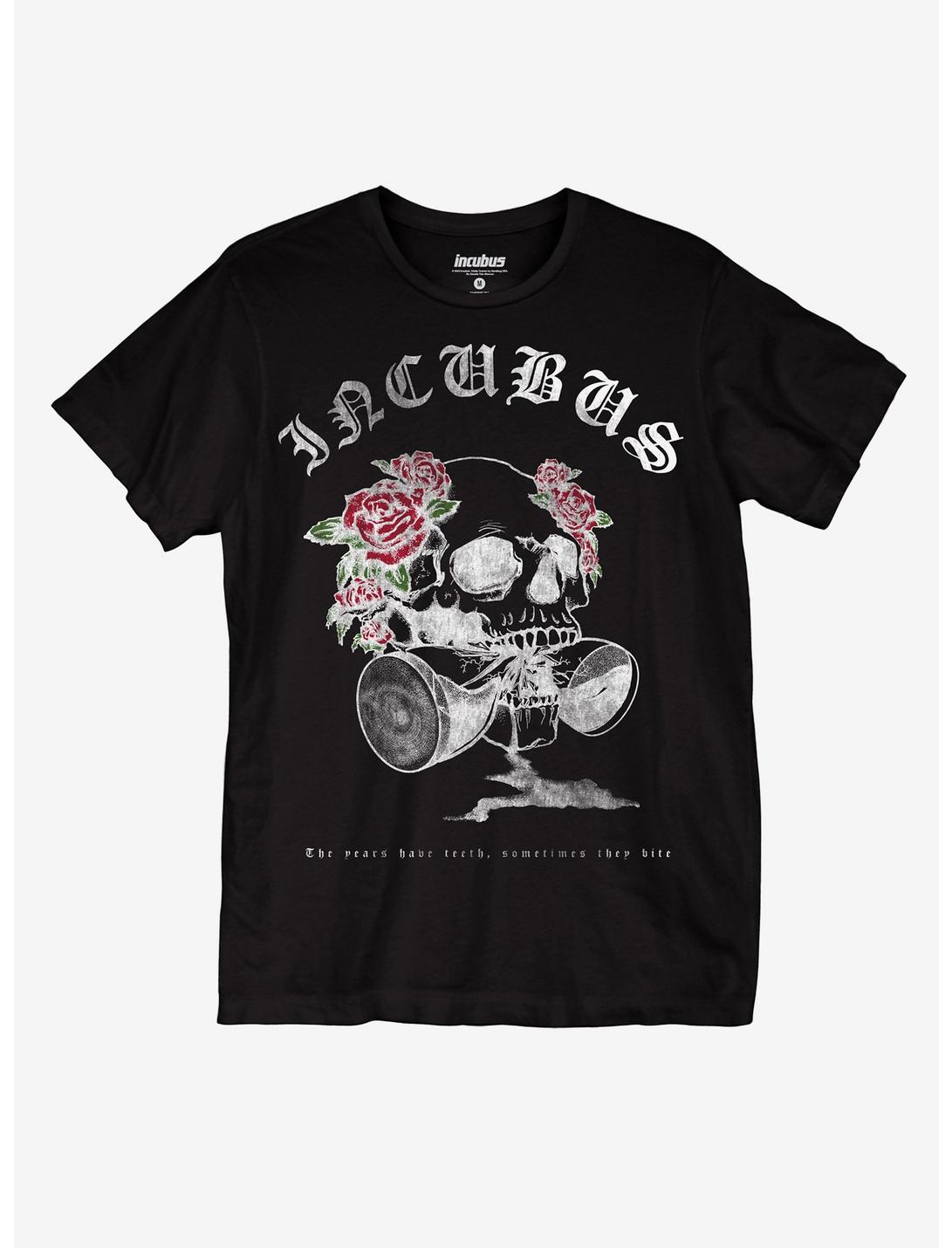 Incubus Floral Skull Boyfriend Fit Girls T-Shirt, BLACK, hi-res