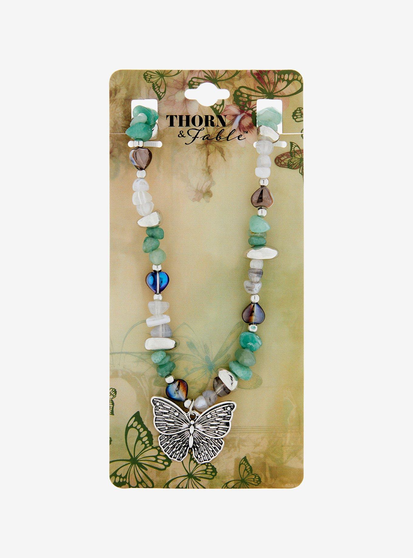 Thorn & Fable® Green Crystal Rock Butterfly Necklace
