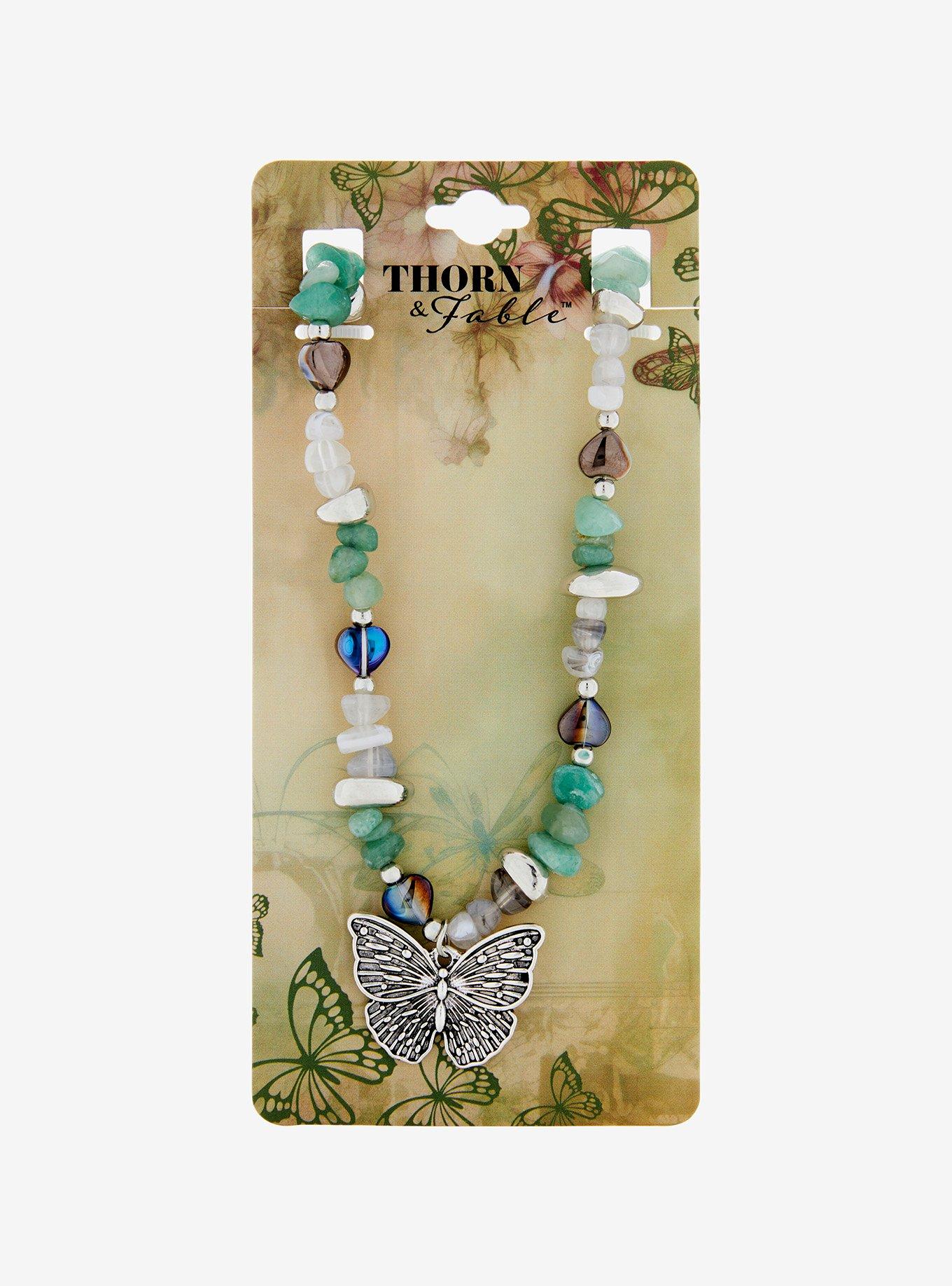 Thorn & Fable® Green Crystal Rock Butterfly Necklace, , hi-res