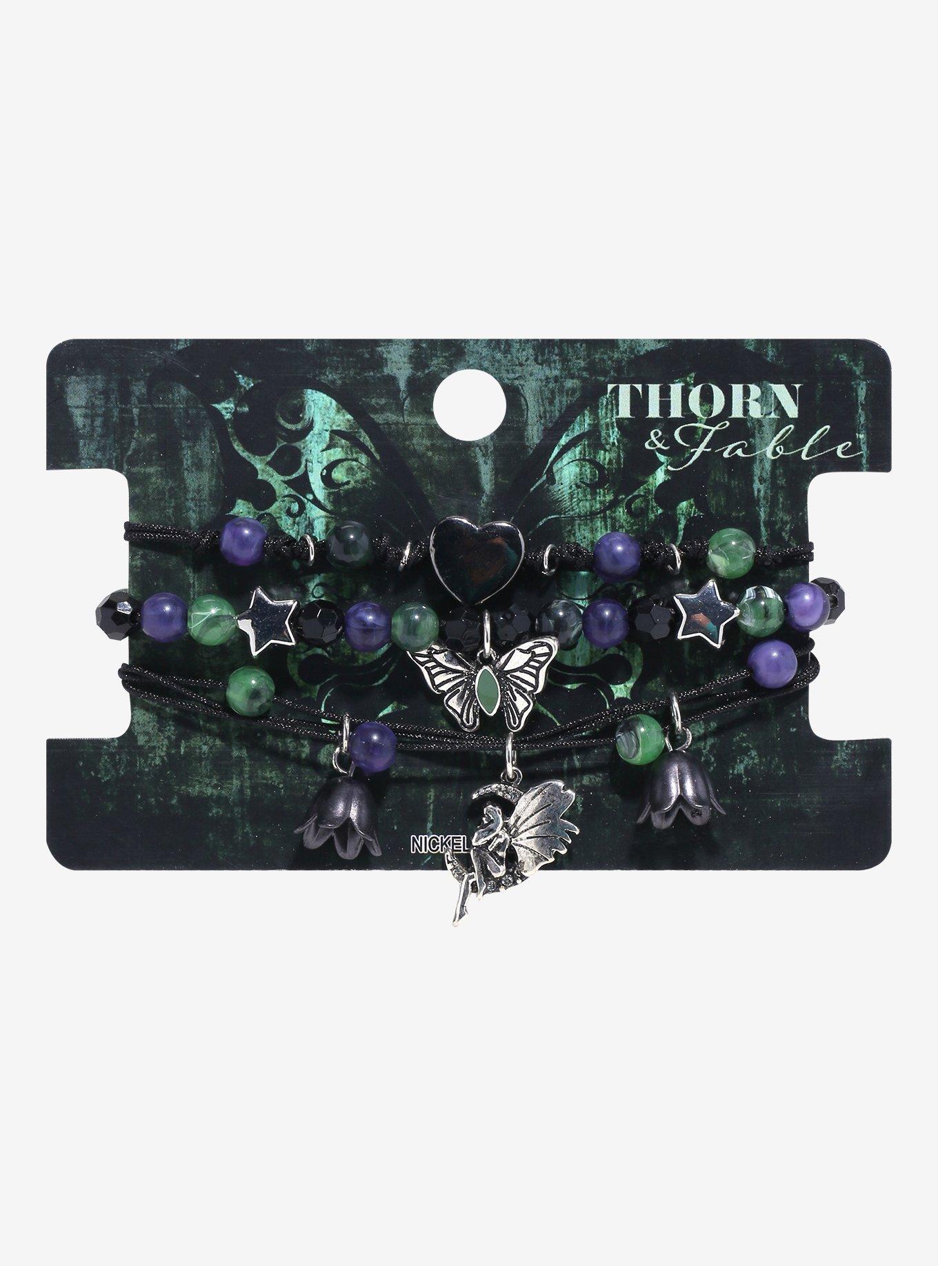 Thorn & Fable Dark Fairy Butterfly Cord Bracelet Set, , hi-res