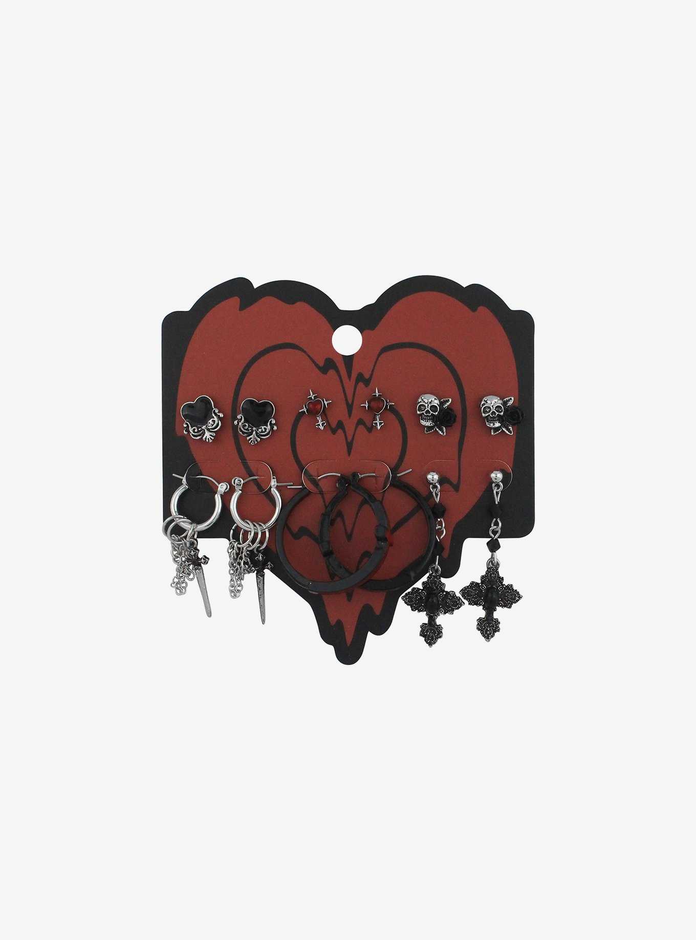 Red Gothic Cross Earring Set, , hi-res