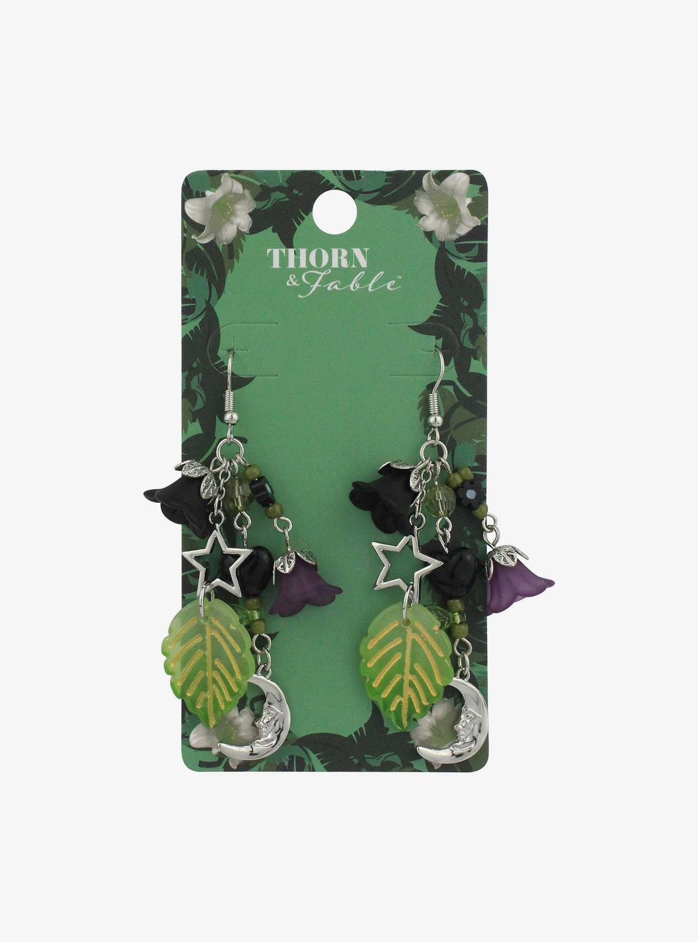 Thorn & Fable Leaf Dark Floral Earrings, , hi-res