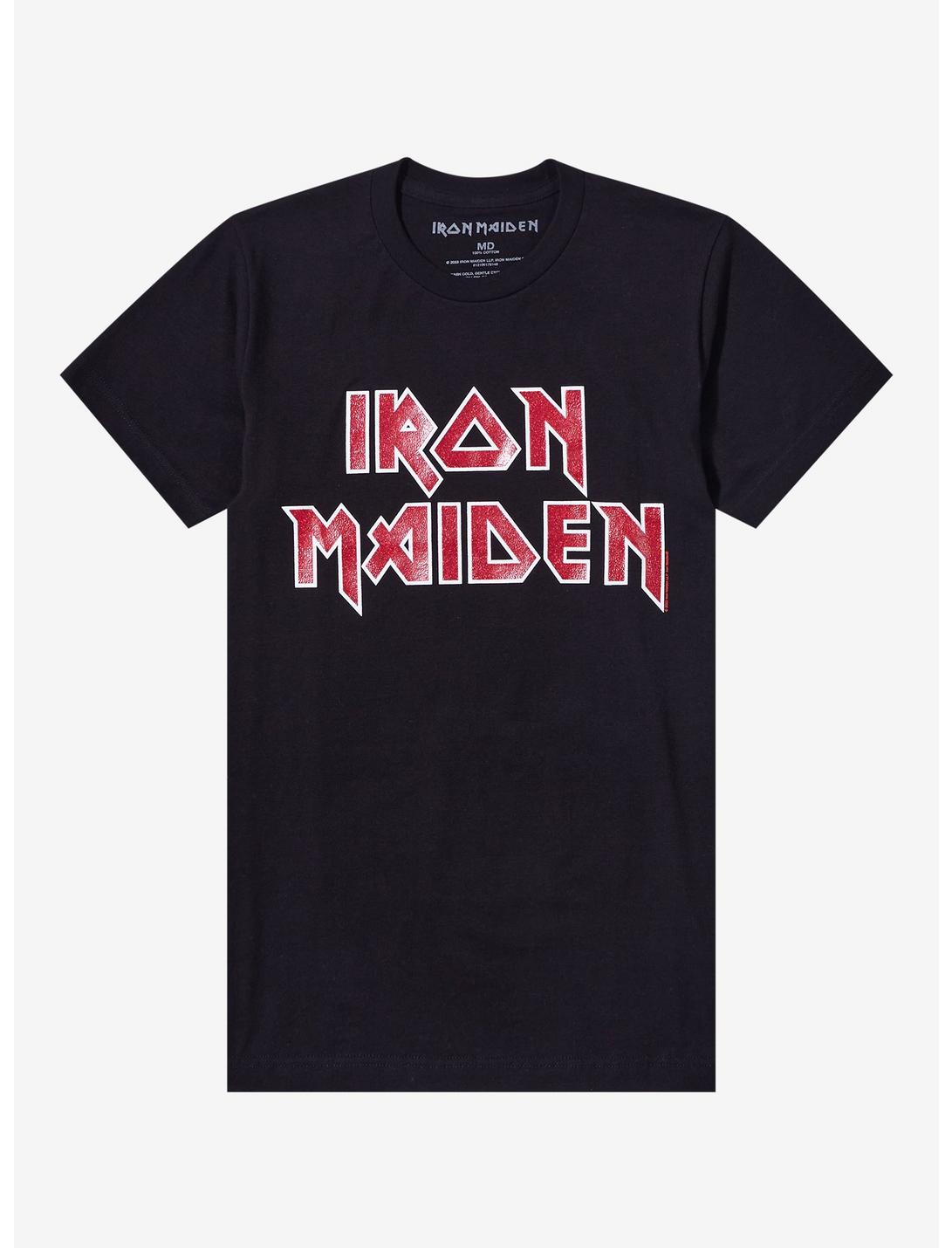 Iron Maiden Glitter Logo Boyfriend Fit Girls T-Shirt, BLACK, hi-res