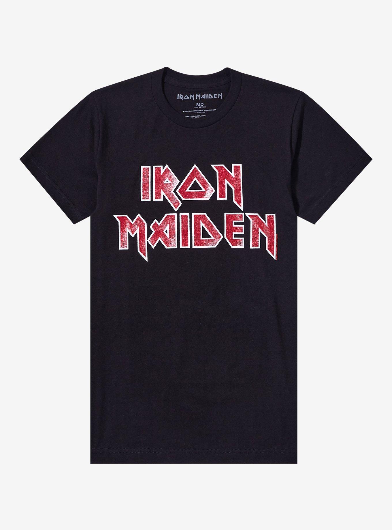 Iron Maiden Glitter Logo Boyfriend Fit Girls T-Shirt, , hi-res