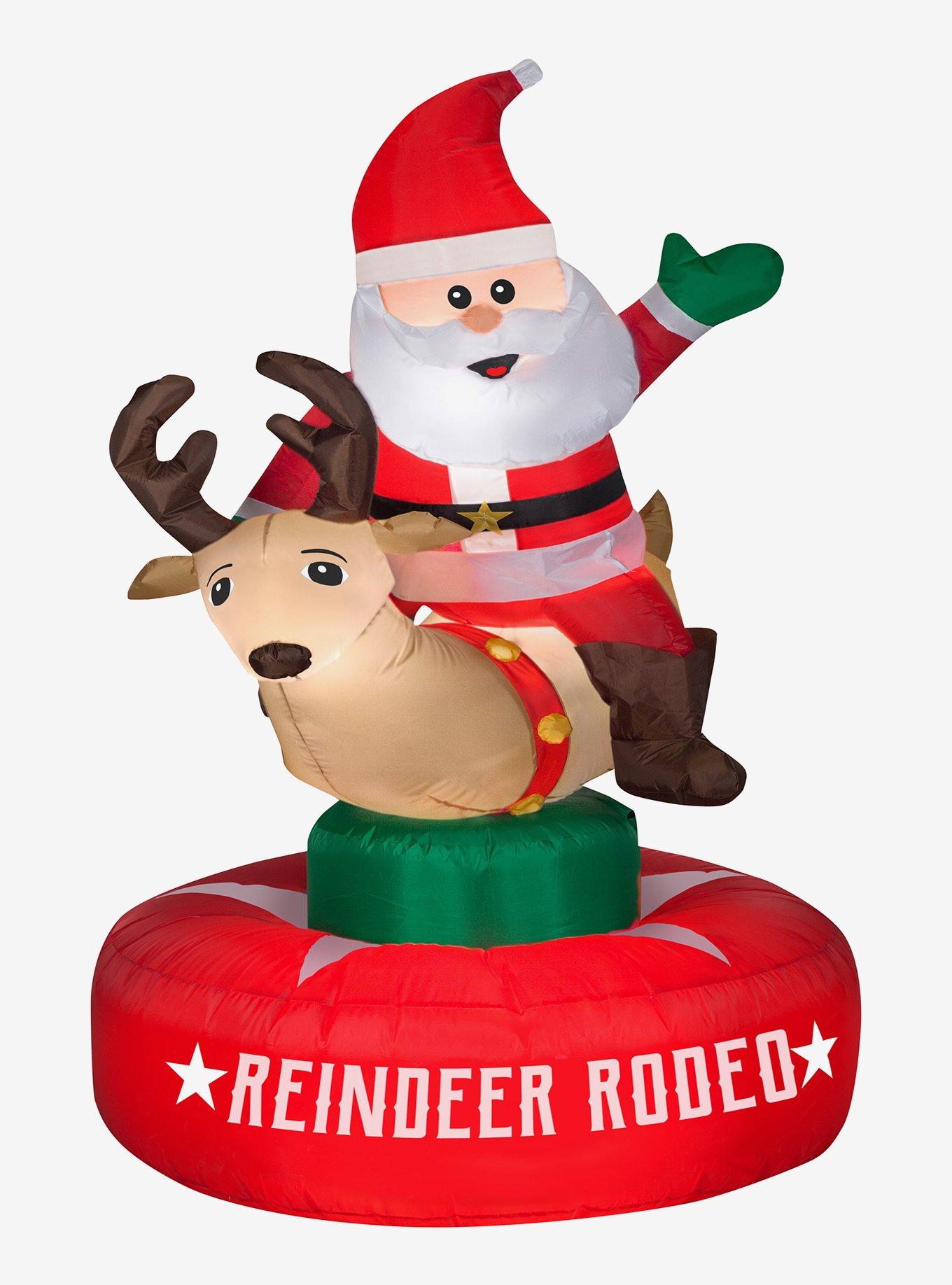 Reindeer Rodeo with Santa Animated Airblown, , hi-res