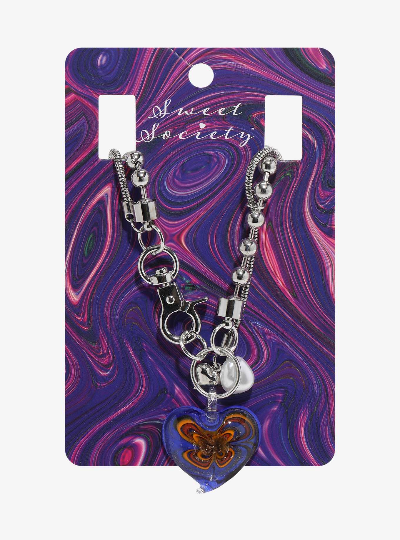 Sweet Society Purple Bubble Heart Ball Chain Necklace, , hi-res