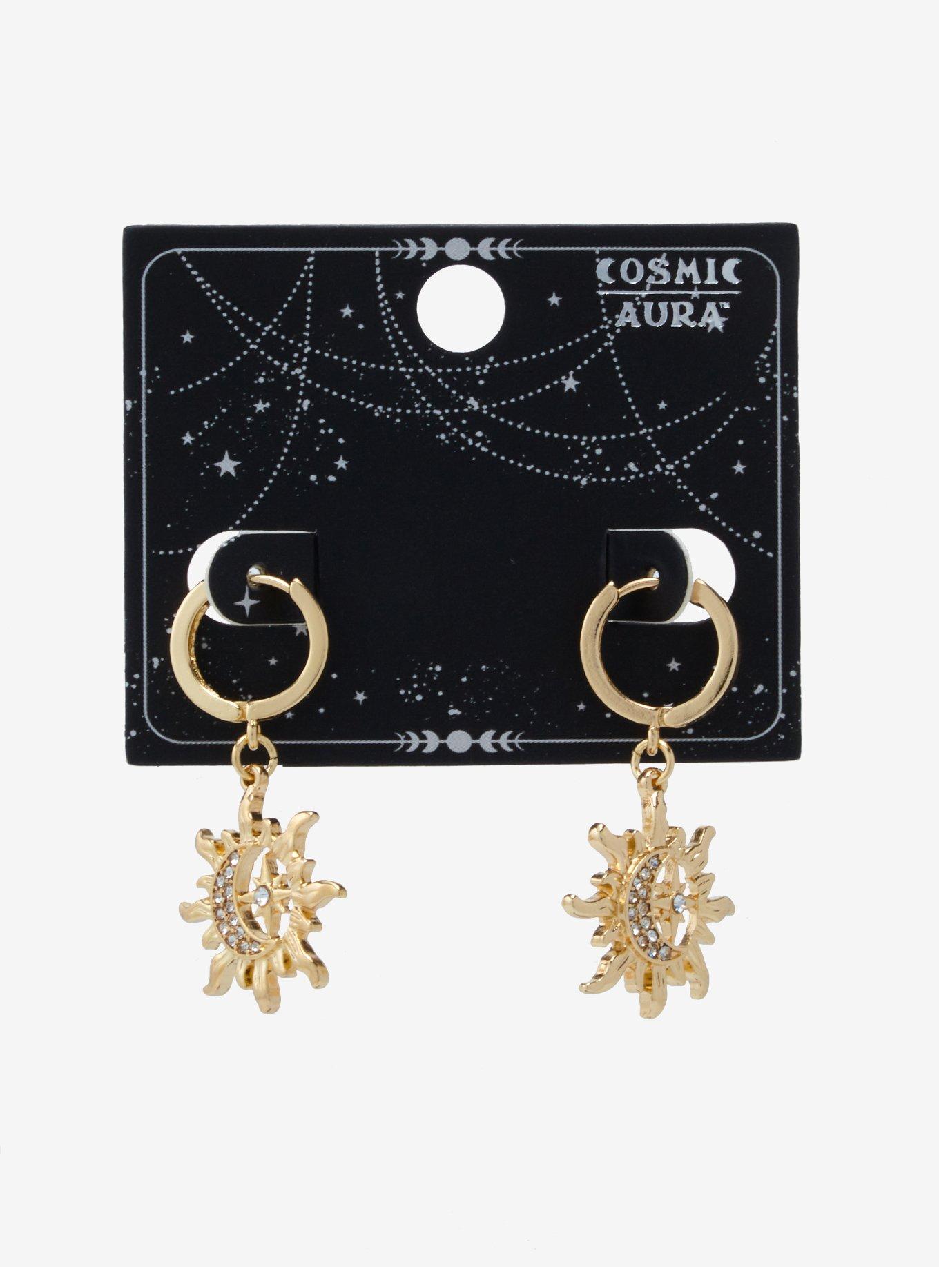 Cosmic Aura® Sun & Moon Bling Mini Hoop Earrings, , hi-res