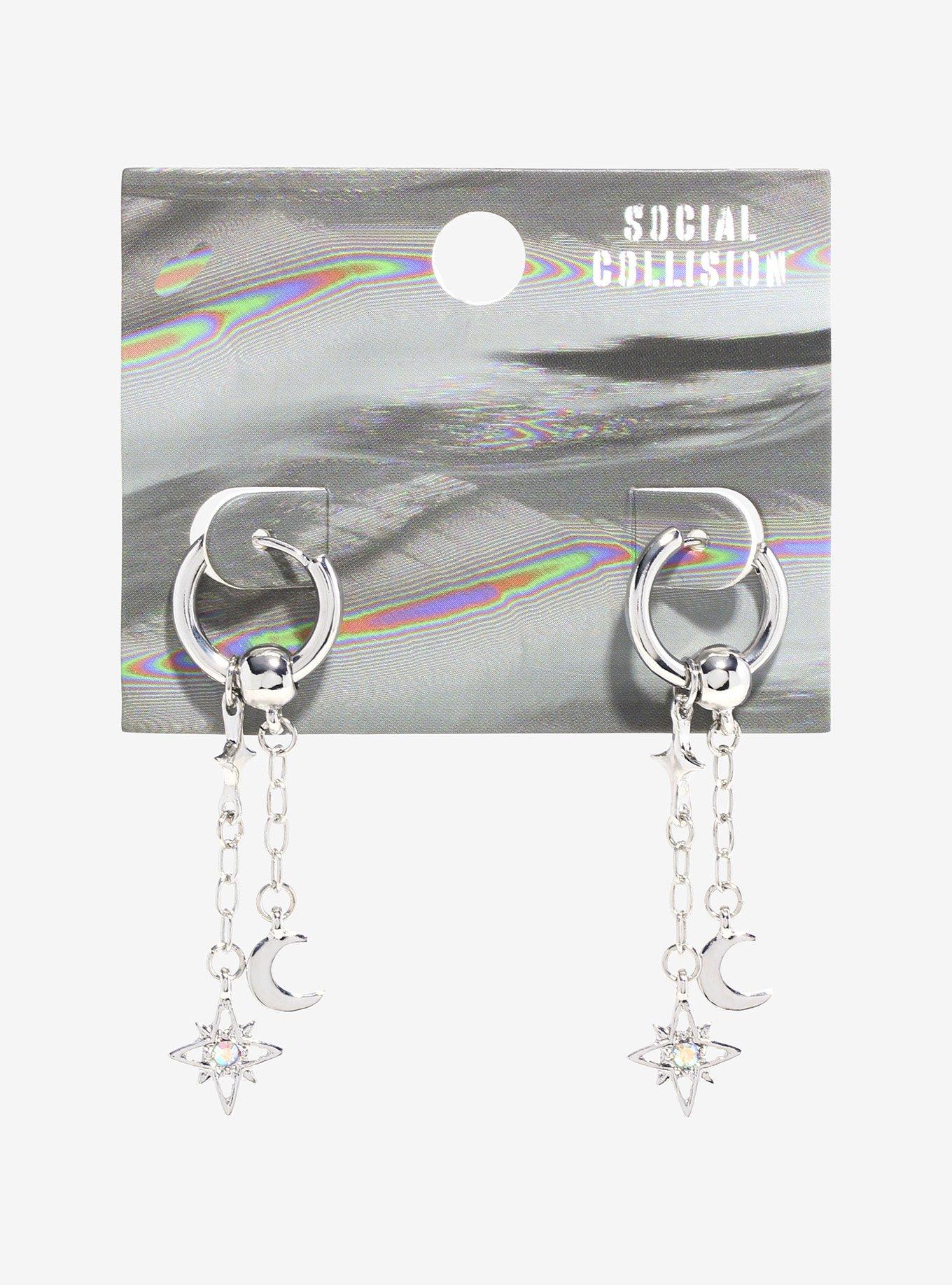 Social Collision® Star & Moon Gem Huggie Hoop Earrings