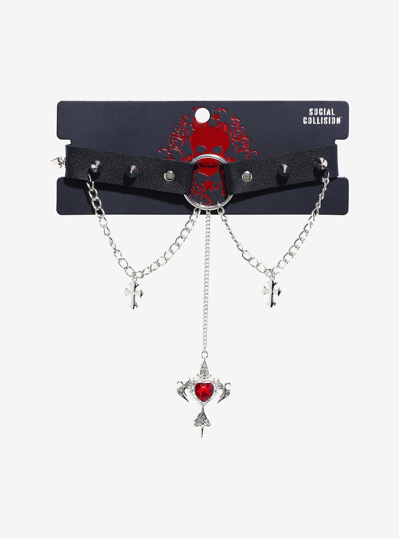 Social Collision® Heart Cross Dangle Choker, , hi-res