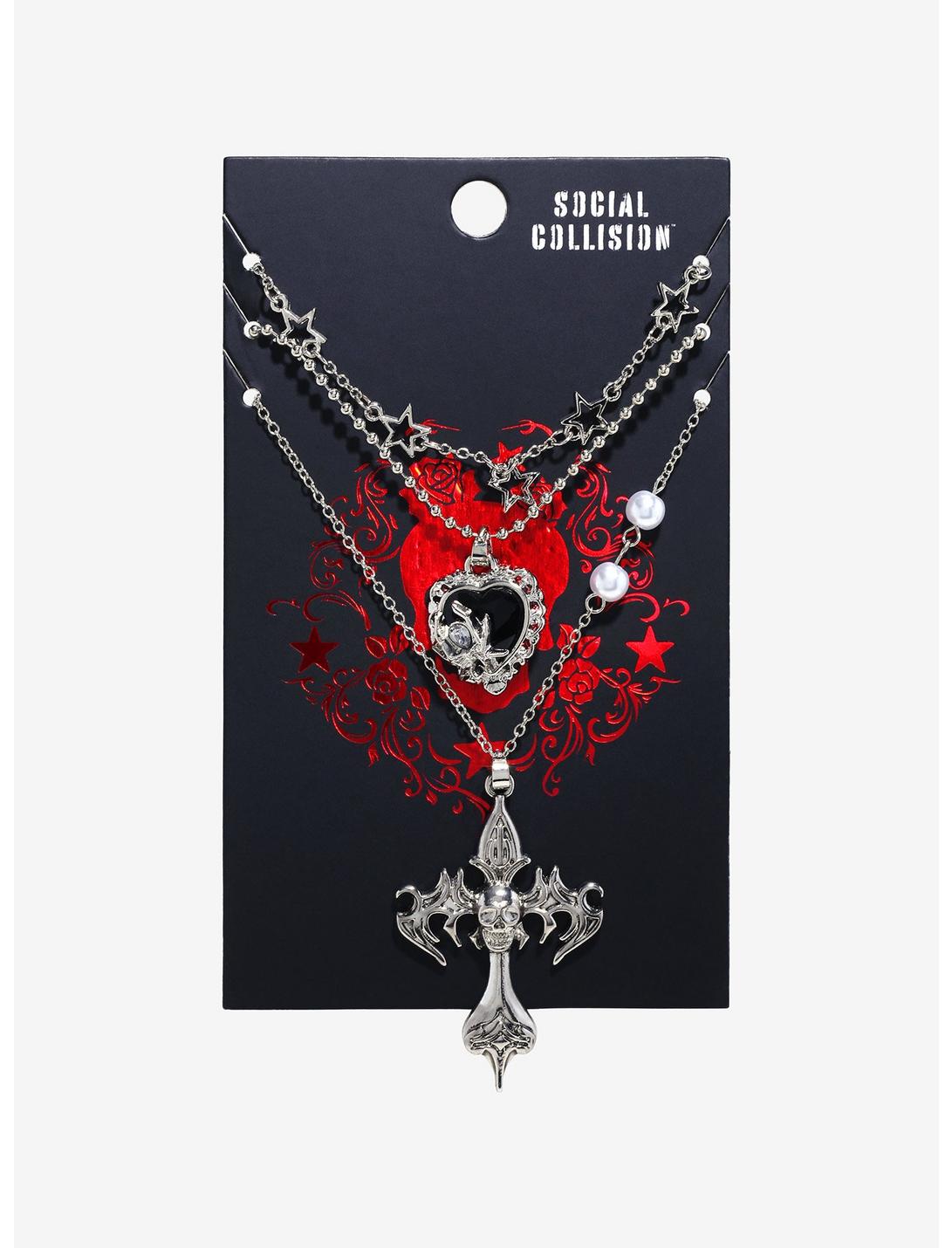 Social Collision Skull Cross Heart Necklace Set | Hot Topic Social Collision Skull Cross Heart Necklace Set | Hot Topic
