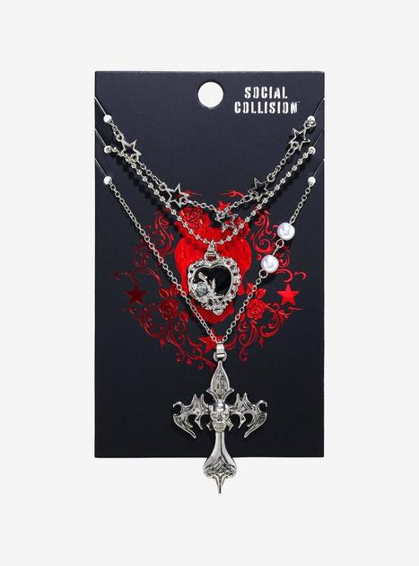 Social Collision Skull Cross Heart Necklace Set | Hot Topic